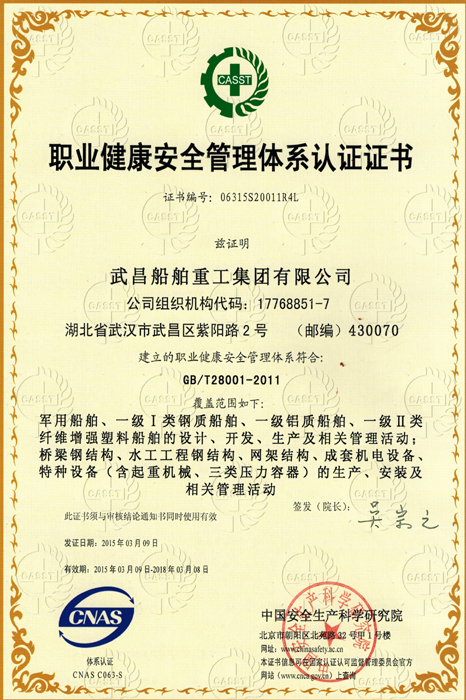 職業(yè)健康安全管理體系證書(shū)